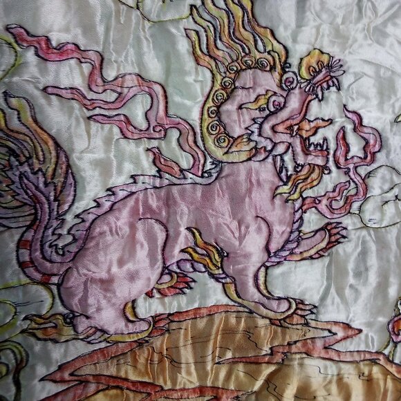 Vintage Oriental Dragon Chinese Japanese Quilted Vest Handmade